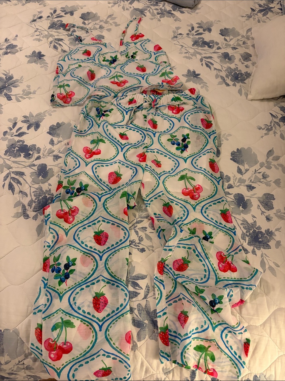 Women’s Fruit-Print Swim Coverup Set - White with Red & Green Fruit Motif